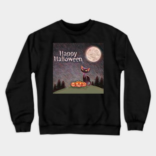 Black Cat Happy Halloween Design Crewneck Sweatshirt